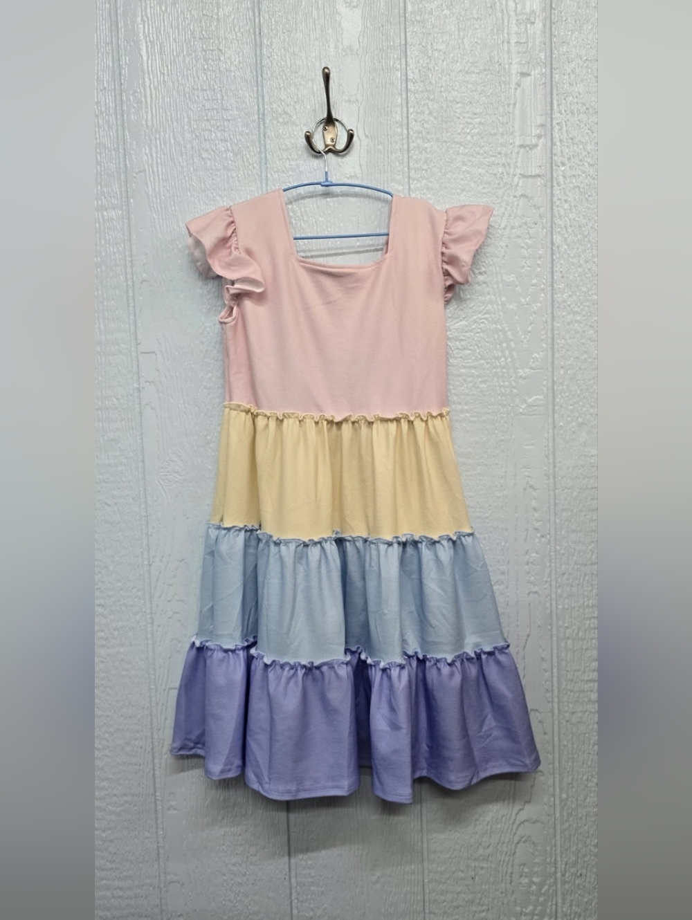 NWT Size 9/10 Girls Tiered Pastel Colorblock Dress Pink, Yellow, Blue, Lavender